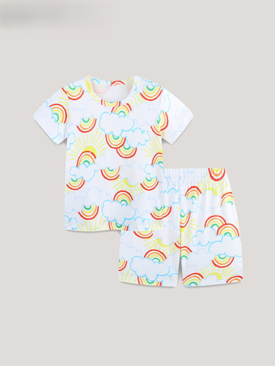 Arrival Summer Baby Kids Girls Short Sleeves Rainbow Pattern T-shirt and Shorts Clothing Set
