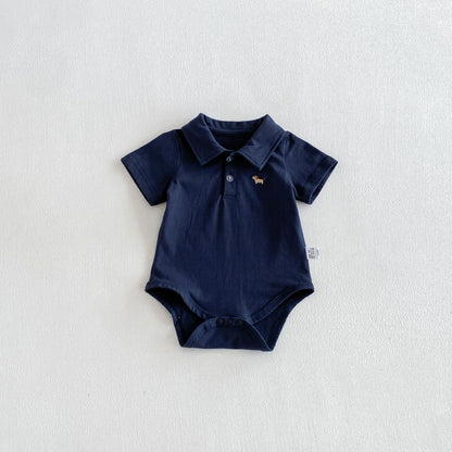 Summer Arrival Baby Boys Short Sleeves Turn-down Collar Puppy Pattern Bodysuit, MyKids-USA®, Baby & Children's One-Pieces, MyKids-USA - Size/Age - 66 (3-6M) - Color - Navy Blue (Dark Blue) -  -  - TR2606012332-C.