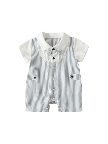 Summer Arrival Baby Boys Short Sleeves Color Patchwork Striped Rompers Bodysuits