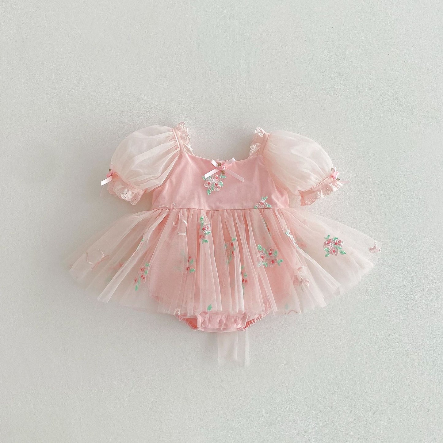 Summer Arrival Baby Girls Flowers Embroidered Tulle Design Short Sleeves Onesies, MyKids-USA®, Baby One-Pieces, MyKids-USA - Size/Age - 66 (3-6M) - Color - Pink -  -  - TR2506141130-B