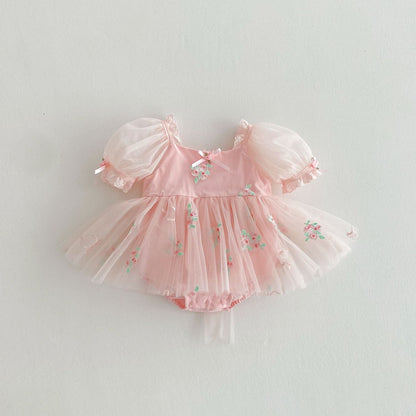 Summer Arrival Baby Girls Flowers Embroidered Tulle Design Short Sleeves Onesies, MyKids-USA®, Baby One-Pieces, MyKids-USA - Size/Age - 66 (3-6M) - Color - Pink -  -  - TR2506141130-B