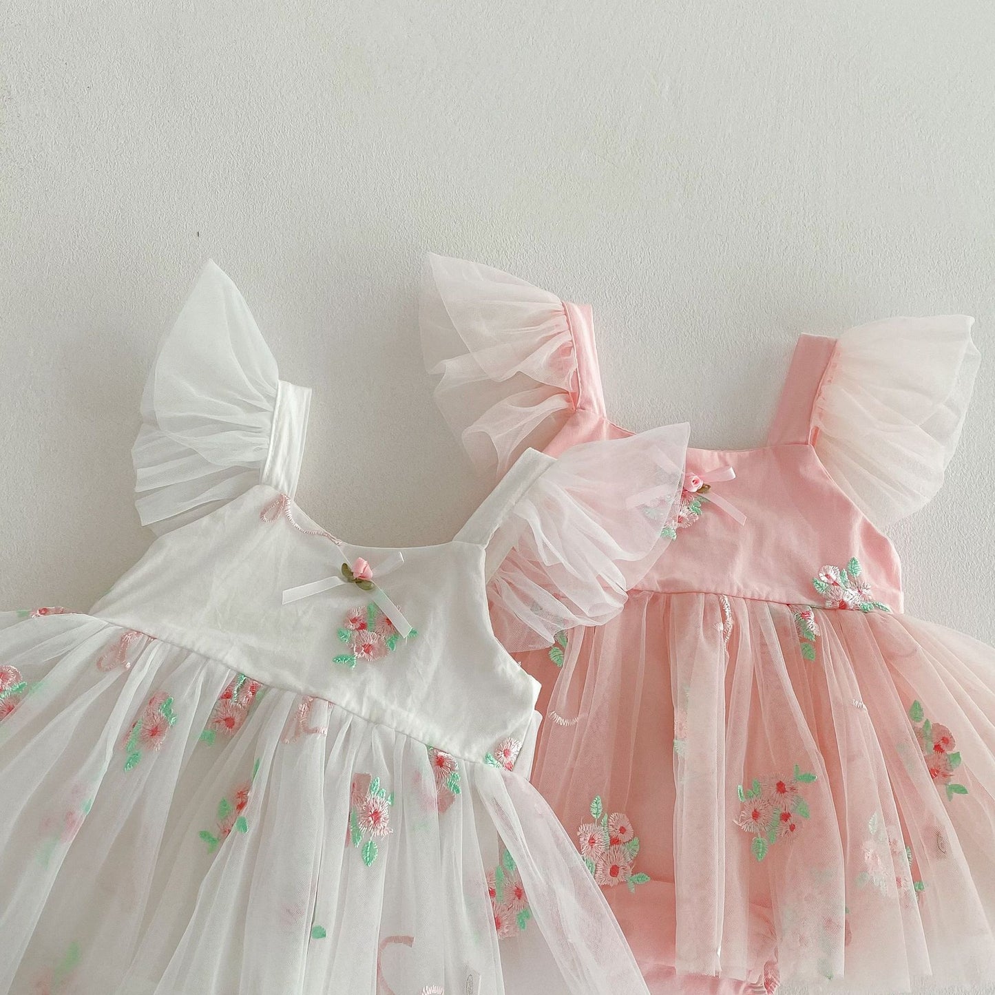 Summer Arrival Baby Girls Flowers Embroidered Tulle Design Fly Sleeves Strap Onesies, MyKids-USA®, Baby One-Pieces, MyKids-USA -  -  -  -  -  -  - 