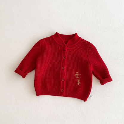 Autumn and Winter Arrival Baby Kids Unisex Letters Embroidery Pattern Long Sleeves Casual Cardigan