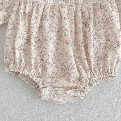 Arrival Spring and Autumn Flowers Pattern Baby Kids Girls Peter Pan Collar Onesies and Dress – Princess Sister Matching Set