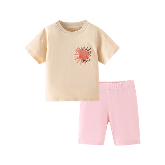Summer Hot Selling Baby Kids Girls Short Sleeves Cartoon Pattern T-shirt and Pink Shorts Clothing Set, MyKids-USA®, Baby & Children's Outfits, MyKids-USA - Size/Age - 90 (12-24M) - Color - Apricot -  -  - TR2604052312-A.