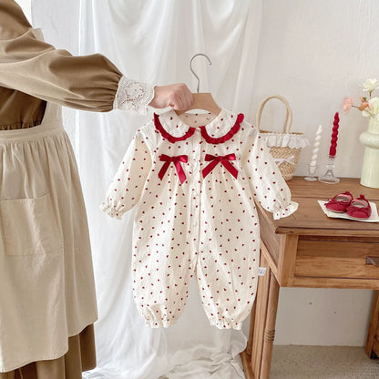 Autumn Arrival Baby Girls Long Sleeves Hearts Pattern Rompers, MyKids-USA®, Baby One-Pieces, MyKids-USA - Size/Age - 66 (3-6M) - Color - Beige -  -  - TR2508252317-A