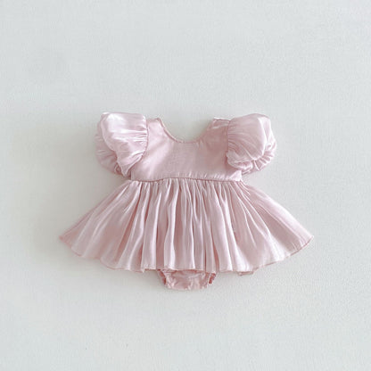 Summer Arrival Baby Girls Short Sleeves Cute Solid Color Bodysuit Dress, MyKids-USA®, Baby & Children's One-Pieces, MyKids-USA - Size/Age - 66 (3-6M) - Color - Pink -  -  - TR2604192132-B.