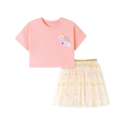 Summer Hot Selling Baby Kids Girls Short Sleeves Cartoon Pattern T-shirt and Skirt Clothing Set, MyKids-USA®, Baby & Children's Outfits, MyKids-USA - Size/Age - 90 (12-24M) - Color - Apricot -  -  - TR2604082254-A.