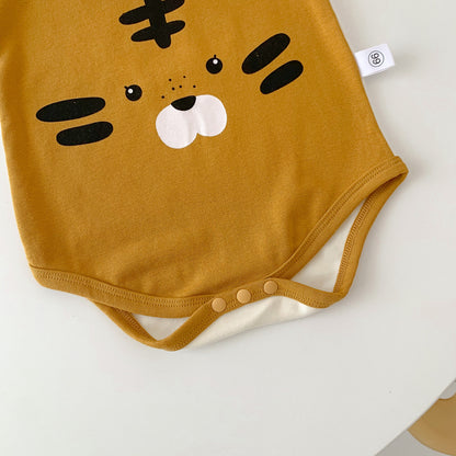 Summer Arrival Baby Short Sleeves Tiger Pattern Color Patchwork Bodysuit