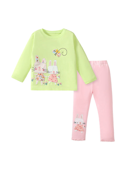 Arrival Spring And Autumn Girls Casual Appliqué Embroidery Rabbits Pattern Long Sleeves Top T-Shirt And Pants Clothing Set, MyKids-USA®, Baby & Toddler Outfits, MyKids-USA - Size/Age - 90 (12-24M) - Color - Green -  -  - TR2407250906-A