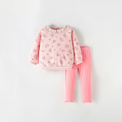 MyKids-USA® Winter and Autumn Baby Kids Girls Flowers Pattern Long Sleeves Sweatshirt and Plain Pants Clothing Set