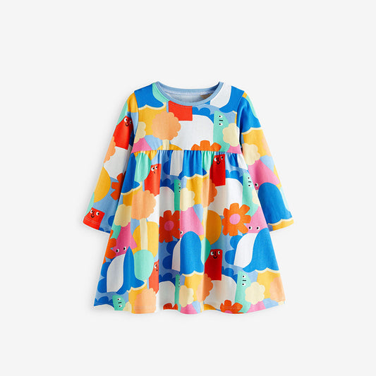 Baby Girl Cartoon Pattern Long Sleeve Cotton Dress