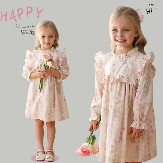 Arrival French Style Autumn Girls Floral Pattern Long Sleeves Ruffle Dress, MyKids-USA®, Baby & Toddler Dresses, MyKids-USA -  -  -  -  -  -  - 