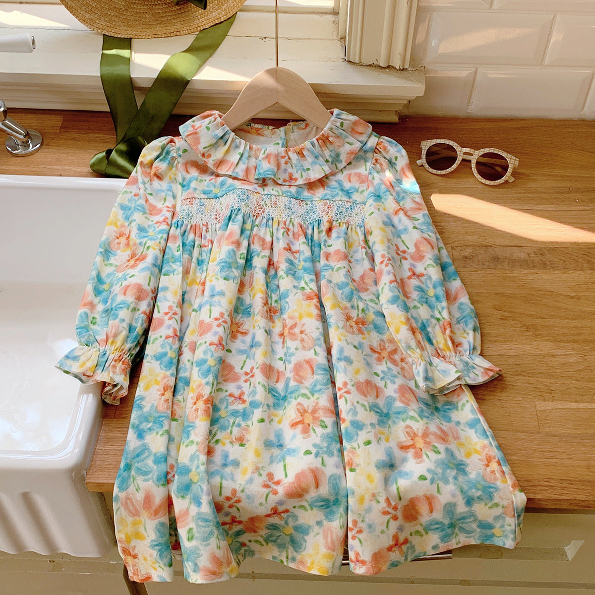 Arrival Autumn Girls Cute Colorful Flowers Painting Pattern Long Sleeves Dress with Ruffle Collar, MyKids-USA®, Baby & Toddler Bottoms, MyKids-USA -  -  -  -  -  -  - 