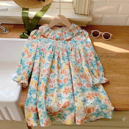 Arrival Autumn Girls Cute Colorful Flowers Painting Pattern Long Sleeves Dress with Ruffle Collar, MyKids-USA®, Baby & Toddler Bottoms, MyKids-USA -  -  -  -  -  -  - 