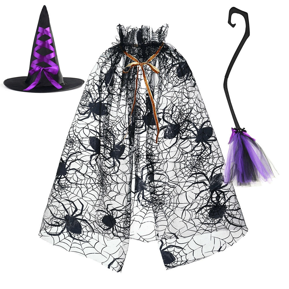 Arrival Dark Halloween Essential: Girls’ Witch Wizard Hat, Cloak, and Broom Set, MyKids-USA®, Costume Sets, MyKids-USA - Size/Age - Average - Color - Yellow -  -  - TR2508202017-K.