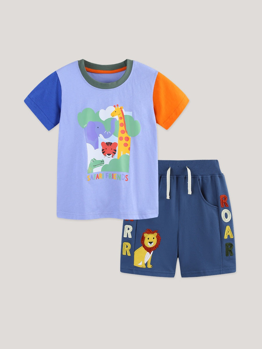 Arrival Summer Baby Kids Boys Short Sleeves Animals Pattern T-shirt and Shorts Clothing Set