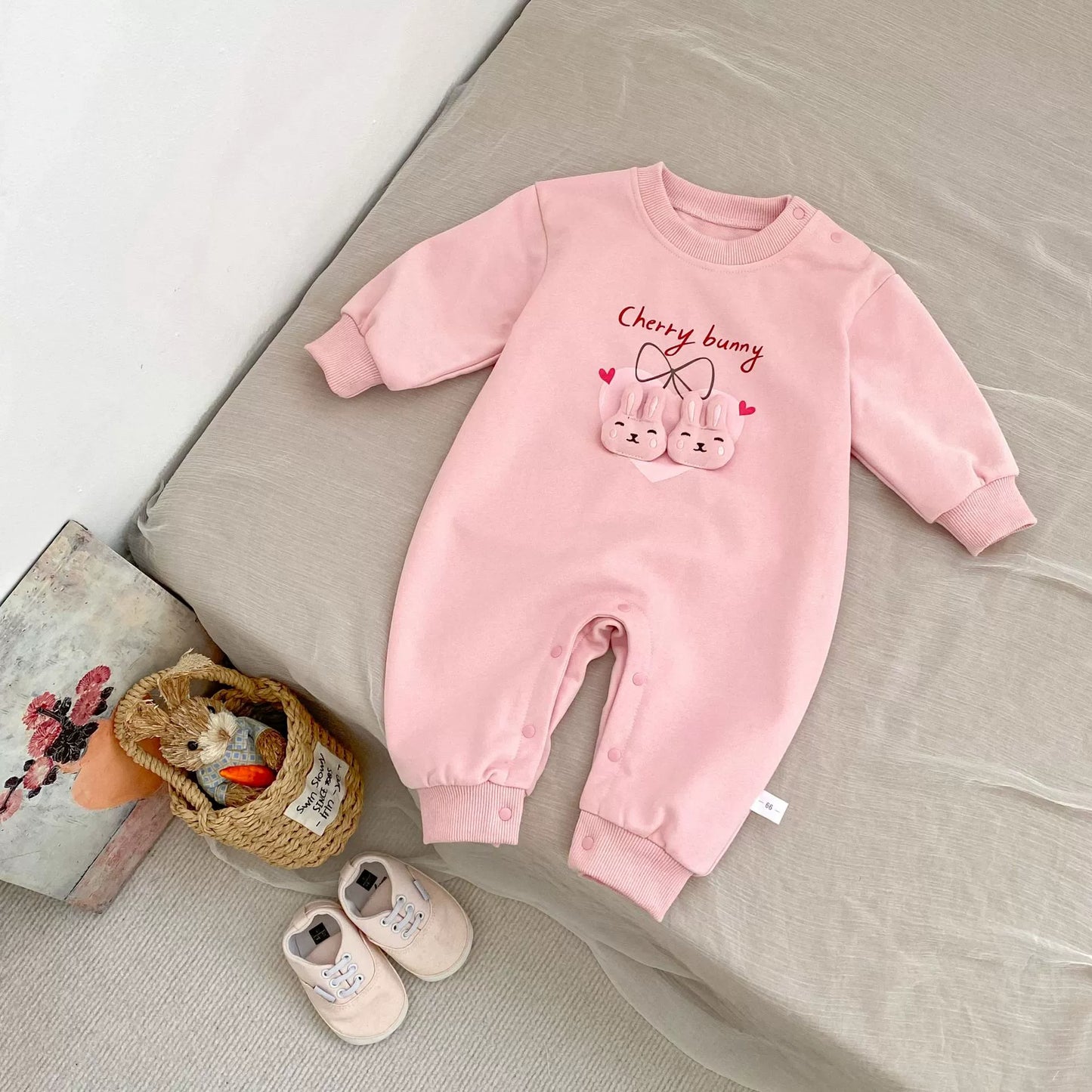 Autumn Arrival Baby Unisex Cartoon Long Sleeves Rabbits and Letters Pattern Rompers, MyKids-USA®, Baby One-Pieces, MyKids-USA - Size/Age - 66 (3-6M) - Color - Pink -  -  - TR2509042119-B