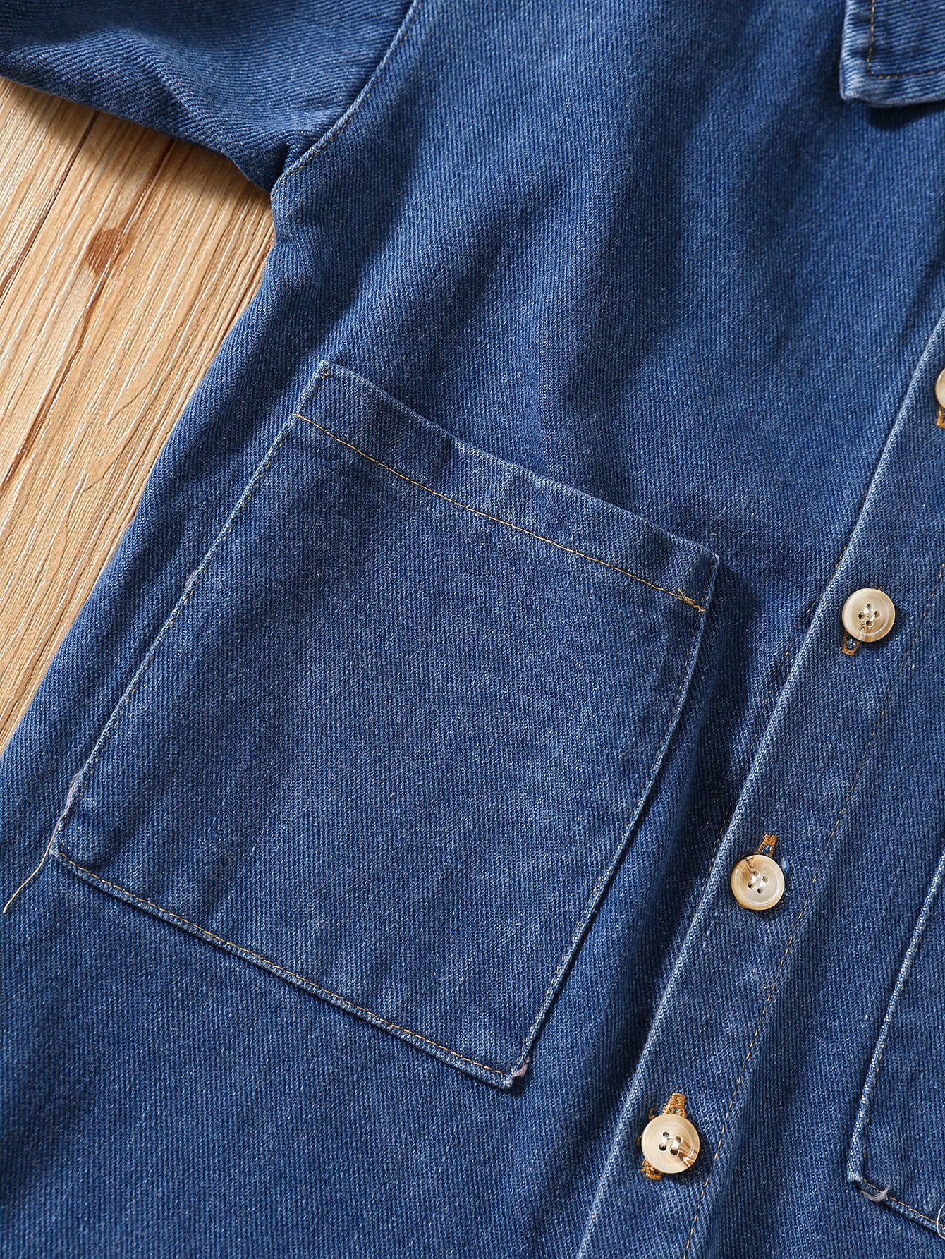 Autumn and Spring Arrival Baby Casual Pocketed Denim Rompers with Turn-down Collar, MyKids-USA®, Baby & Toddler Outfits, MyKids-USA -  -  -  -  -  -  - 