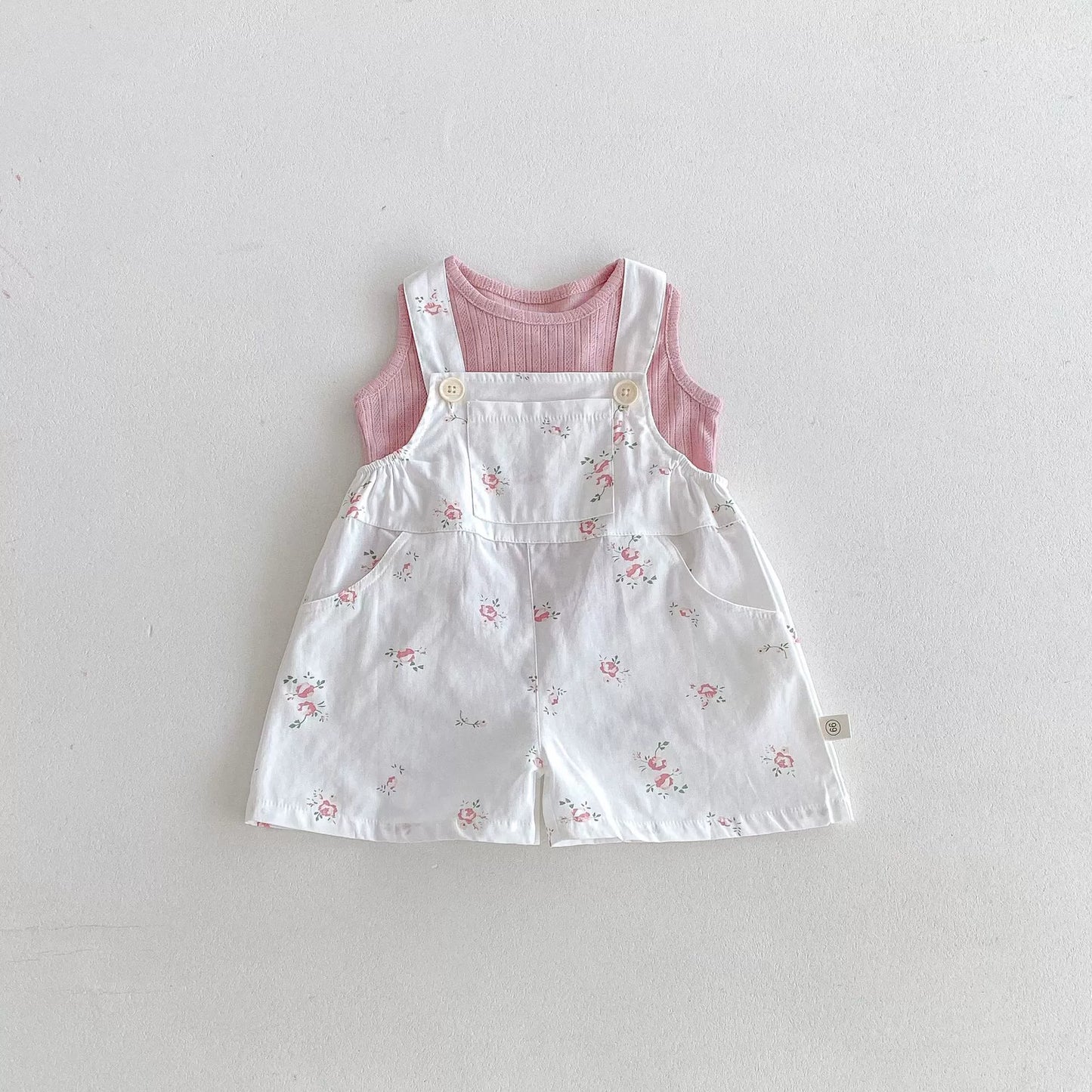 Summer Arrival Baby Kids Girls Sleeveless Floral Pattern Strap Overalls and Pink Vest Clothing Set, MyKids-USA®, Baby & Toddler Outfits, MyKids-USA -  -  -  -  -  -  - 