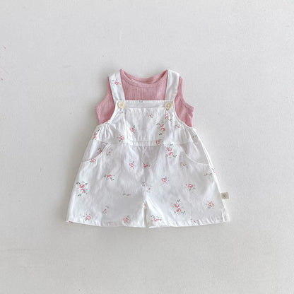 Summer Arrival Baby Kids Girls Sleeveless Floral Pattern Strap Overalls and Pink Vest Clothing Set, MyKids-USA®, Baby & Toddler Outfits, MyKids-USA -  -  -  -  -  -  - 