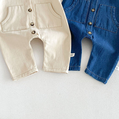 MyKids-USA® Autumn Arrival Baby Unsiex Long Sleeves Casual Turn-down Collar Denim Rompers