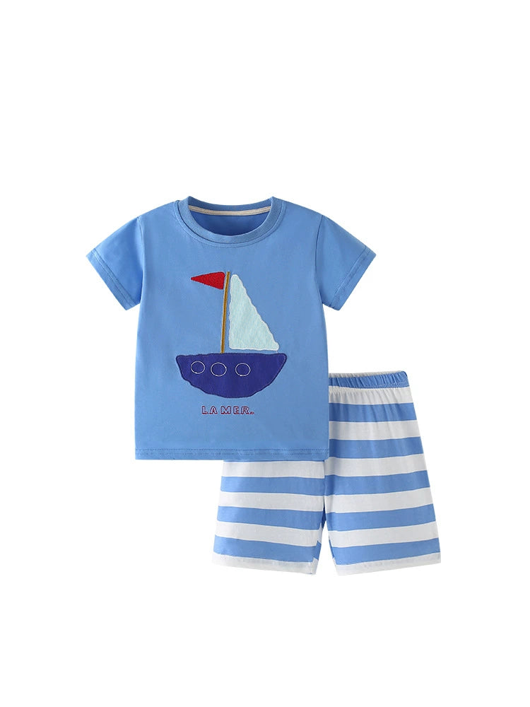 Summer Baby Kids Geometric Boat Pattern T-shirt and Shorts Clothing Set for Boys, MyKids-USA®, Baby & Toddler Outfits, MyKids-USA -  -  -  -  -  -  - 
