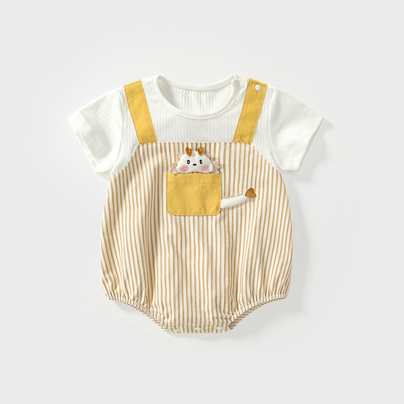 Summer Arrival Baby Girls Short Sleeves Cute Overalls Pattern Striped Onesies, MyKids-USA®, Baby One-Pieces, MyKids-USA - Size/Age - 66 (3-6M) - Color - Yellow -  -  - TR2504291926-A