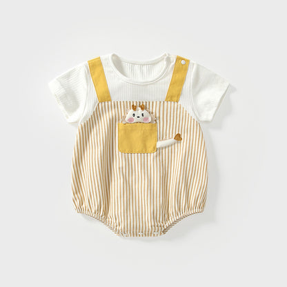Summer Arrival Baby Girls Short Sleeves Cute Overalls Pattern Striped Onesies, MyKids-USA®, Baby One-Pieces, MyKids-USA - Size/Age - 66 (3-6M) - Color - Yellow -  -  - TR2504291926-A