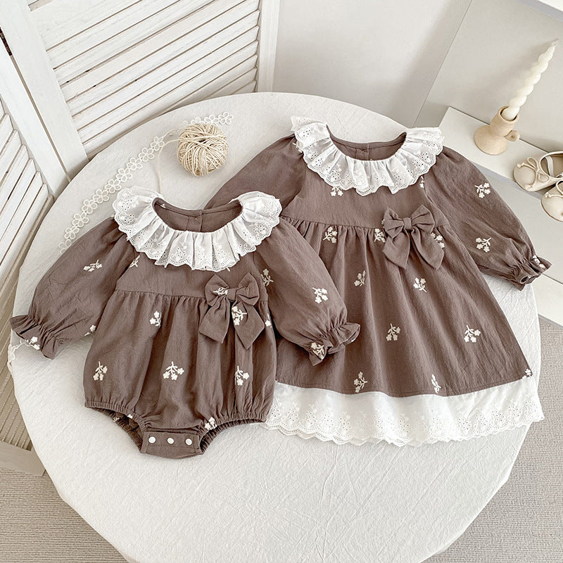 Autumn Hot Selling Baby Kids Girls Flowers Embroidered Pattern Long-sleeved Onesies and Dress – Princess Sister Matching Set, MyKids-USA®, Baby & Toddler Dresses, MyKids-USA -  -  -  -  -  -  - 