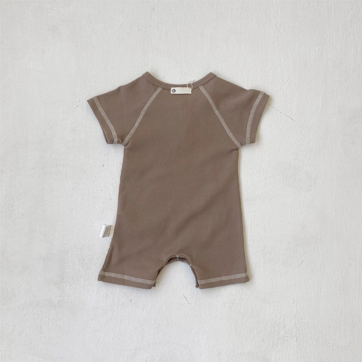 Summer Arrival Baby Short Sleeves Patchwork Waffle Grid Rompers Bodysuits