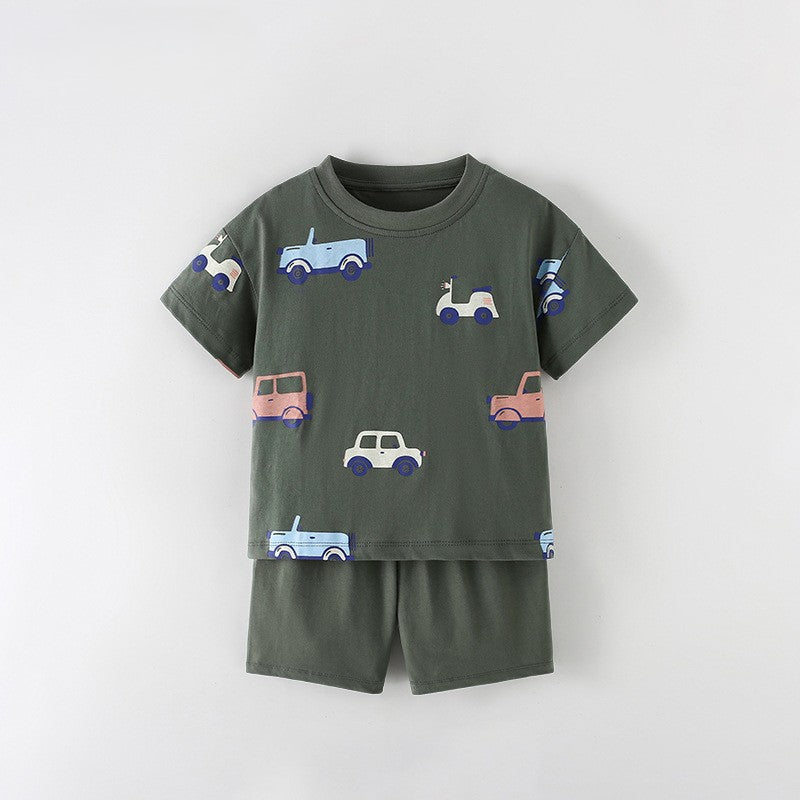 Arrival Summer Baby Kids Boys Short Sleeves Cartoon Pattern T-shirt and Shorts Clothing Set