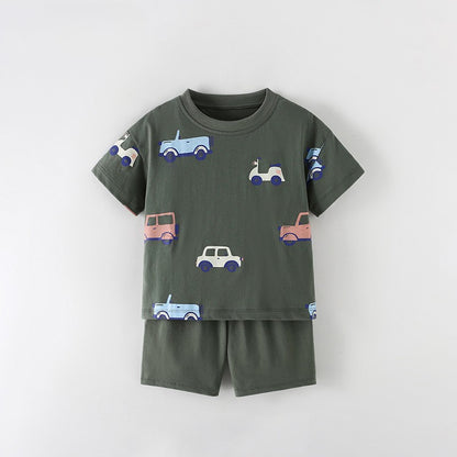 Arrival Summer Baby Kids Boys Short Sleeves Cartoon Pattern T-shirt and Shorts Clothing Set