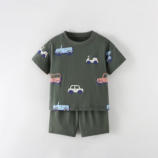 Arrival Summer Baby Kids Boys Short Sleeves Cartoon Pattern T-shirt and Shorts Clothing Set