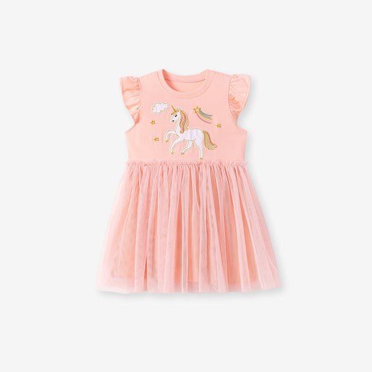 Summer Arrival Animals Cartoon Pattern Fly Sleeves Dress for Stylish Girls, MyKids-USA®, Baby & Toddler Dresses, MyKids-USA - Size/Age - 90 (12-24M) - Color - Pink -  -  - TR2601011228-A.