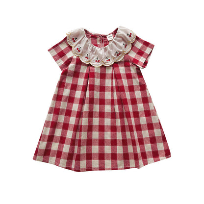 Summer Arrival Baby Girls Short Sleeves Cherry and Plaid Pattern Dress, MyKids-USA®, Baby & Children's Dresses, MyKids-USA -  -  -  -  -  -  - .