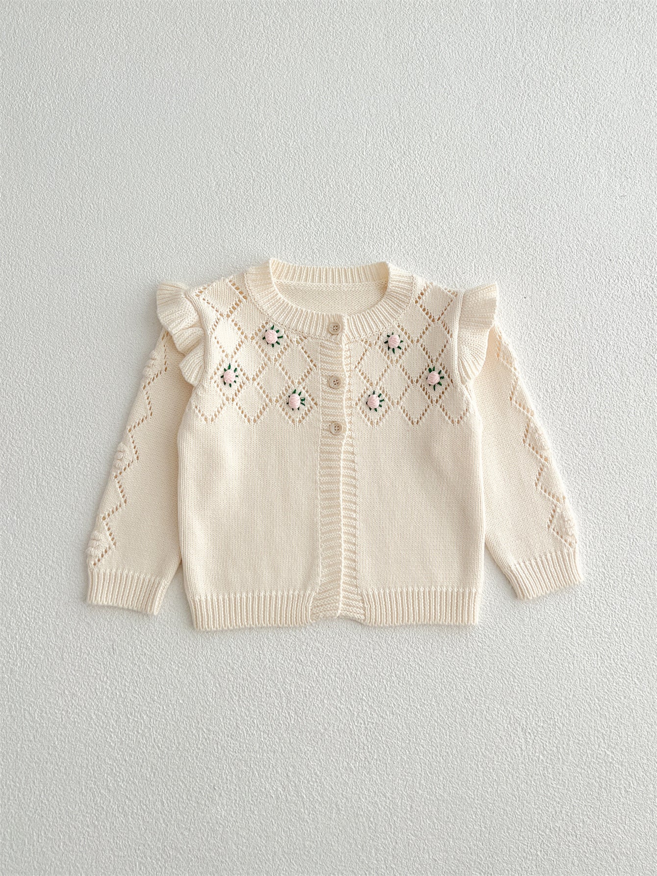 Autumn Arrival Baby Kids Girls Comfortable Hollow-out Argyle Knitted Long Sleeves Cardigan, MyKids-USA®, Baby & Toddler Outerwear, MyKids-USA - Size/Age - 66 (3-6M) - Color - Beige -  -  - TR2410061248-A