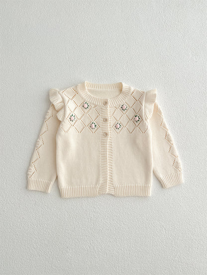 Autumn Arrival Baby Kids Girls Comfortable Hollow-out Argyle Knitted Long Sleeves Cardigan, MyKids-USA®, Baby & Toddler Outerwear, MyKids-USA - Size/Age - 66 (3-6M) - Color - Beige -  -  - TR2410061248-A