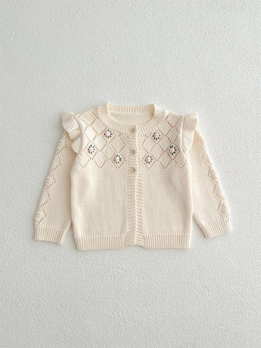 Autumn Arrival Baby Kids Girls Comfortable Hollow-out Argyle Knitted Long Sleeves Cardigan, MyKids-USA®, Baby & Toddler Outerwear, MyKids-USA - Size/Age - 66 (3-6M) - Color - Beige -  -  - TR2410061248-A