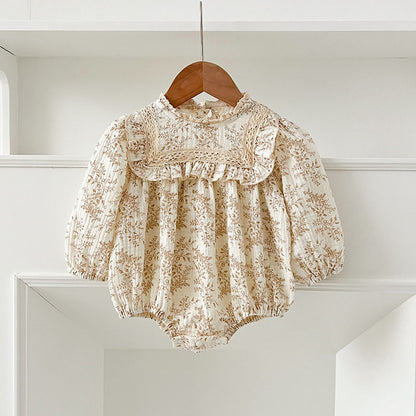 Spring Baby Girls French-style Floral Long-sleeved Onesies and Dress – Princess Sister Matching Set, MyKids-USA®, Baby & Toddler Outfits, MyKids-USA - Size/Age - 66 (3-6M) - Color - Khaki -  -  - TR2501012233-A