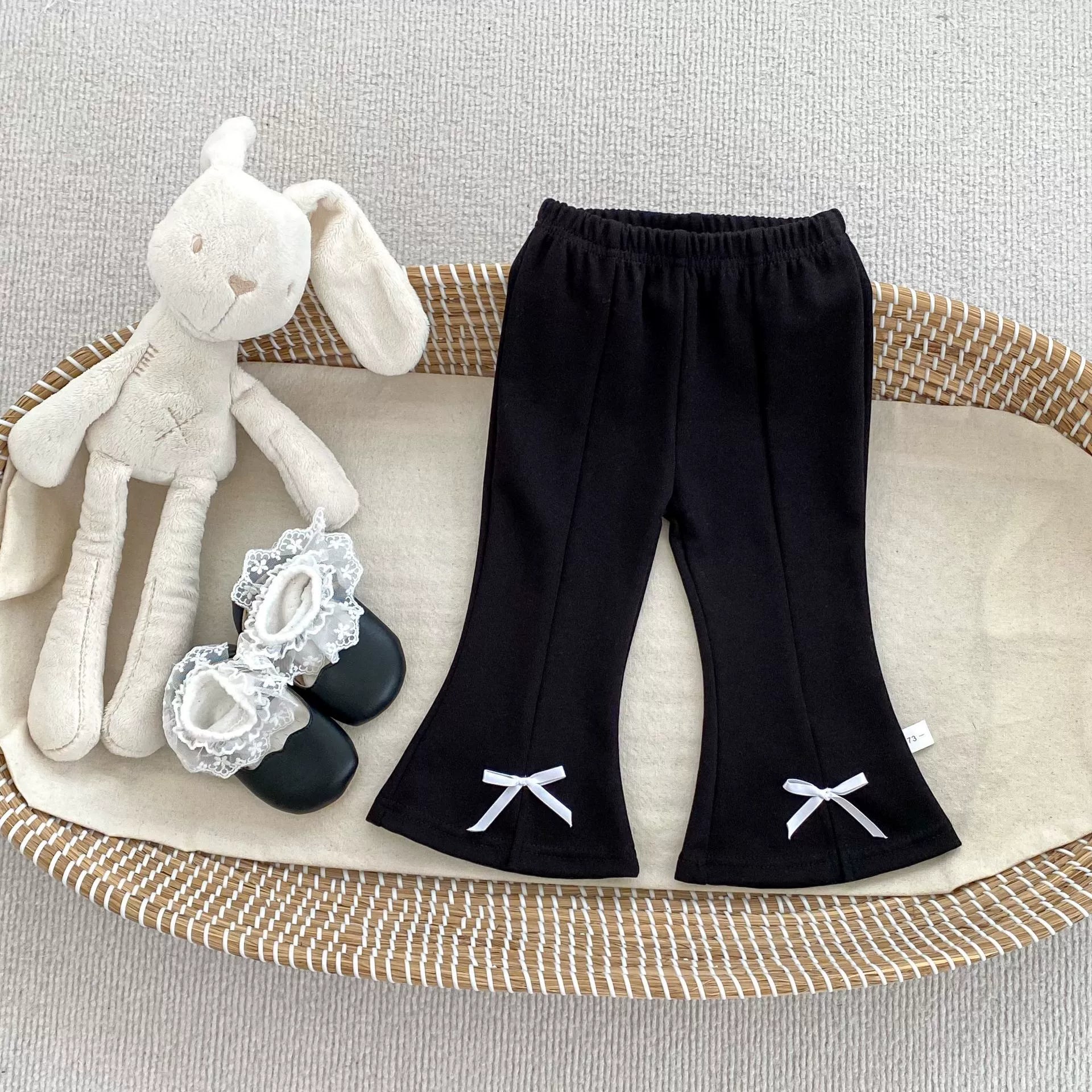 Autumn Arrival Modern Baby Kids Girls Butterfly-bow Decorated Flared Pants, MyKids-USA®, Trousers, MyKids-USA - Size/Age - 73 (6-9M) - Color - Black -  -  - TR2508152117-A