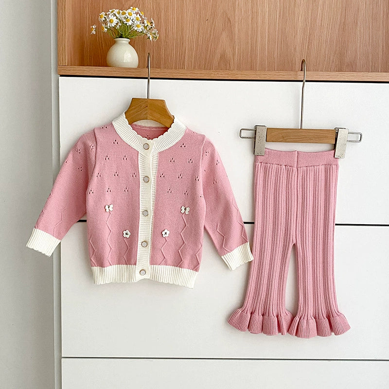 Arrival Autumn Baby Girls Long Sleeves Hollow-out and Flowers Pattern Knitted Top Cardigan and Long Trousers Clothing Set, MyKids-USA®, Baby & Toddler Outfits, MyKids-USA -  -  -  -  -  -  - 