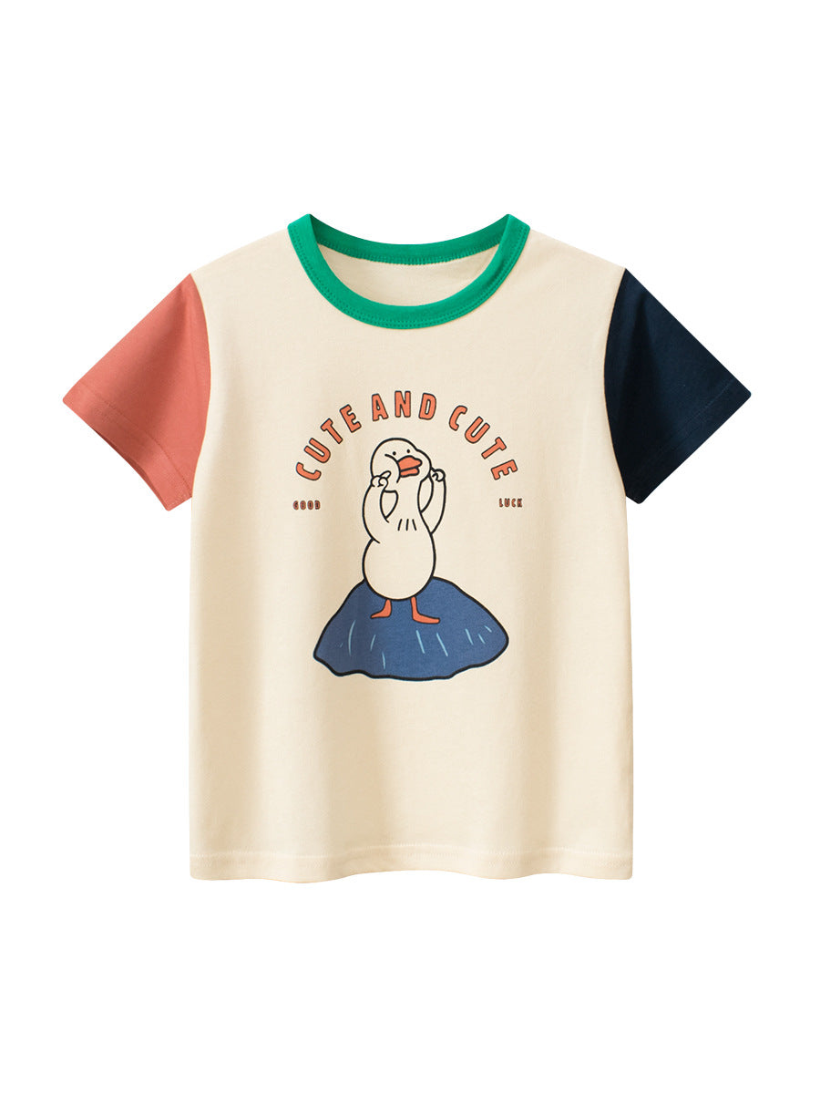 Summer Boys’ Letters and Cartoon Pattern T-shirt in European and American Style, MyKids-USA®, T-Shirts, MyKids-USA - Size/Age - 90 (12-24M) - Color - Apricot -  -  - TR2605172254-A.
