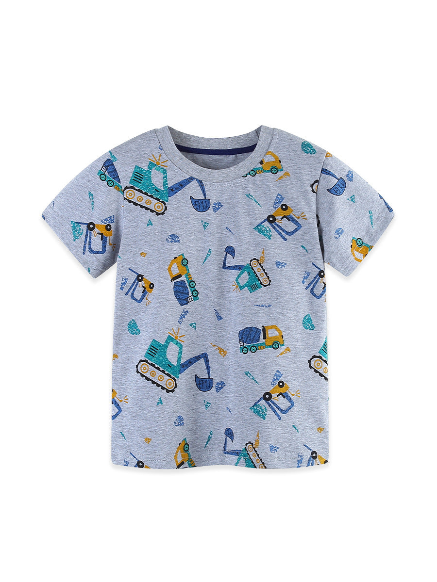 Summer Boys’ Cartoon Pattern Grey T-shirt in European and American Style, MyKids-USA®, T-Shirts, MyKids-USA - Size/Age - 100 (2-3Y) - Color - Grey -  -  - TR2605282324-A.