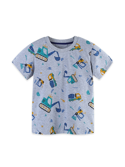 Summer Boys’ Cartoon Pattern Grey T-shirt in European and American Style, MyKids-USA®, T-Shirts, MyKids-USA - Size/Age - 100 (2-3Y) - Color - Grey -  -  - TR2605282324-A.