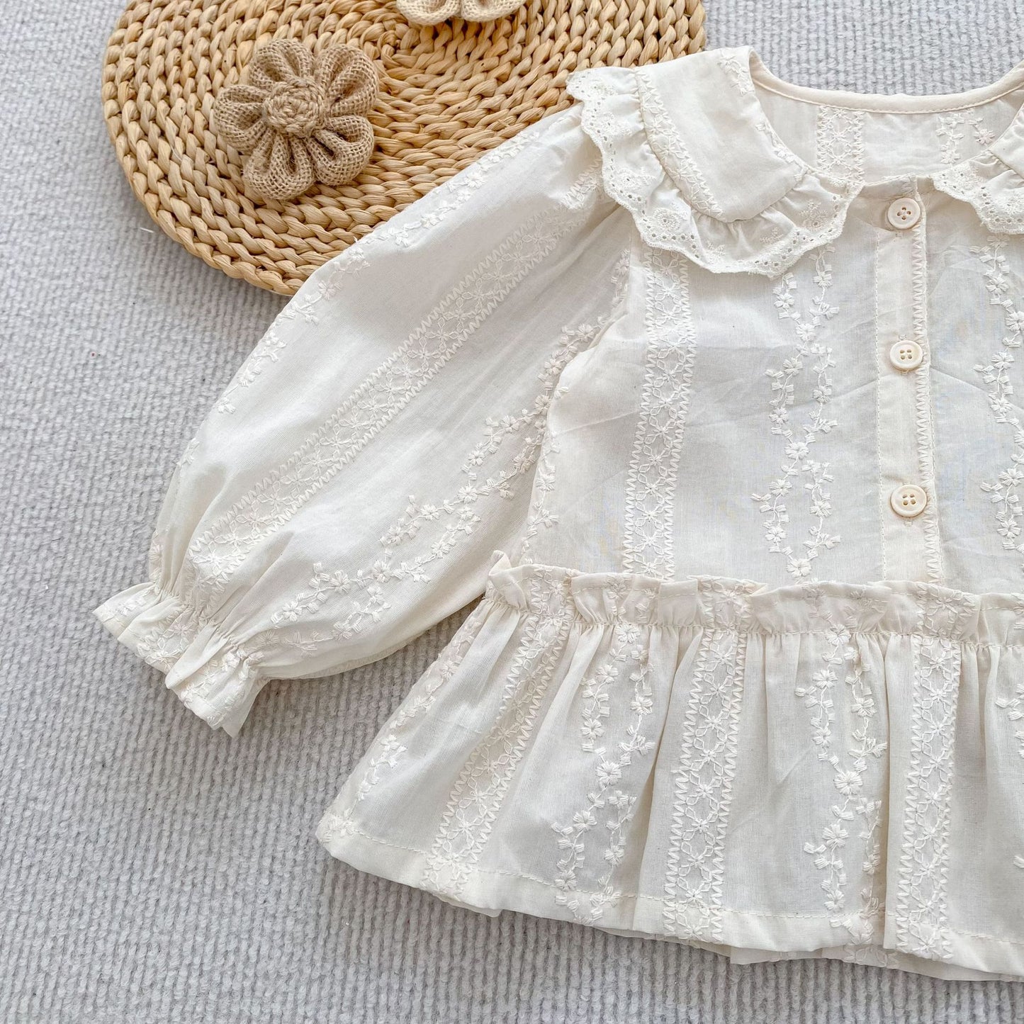 MyKids-USA® Arrival Autumn Baby Kids Girls Long Sleeves Flowers Embroidered Shirt
