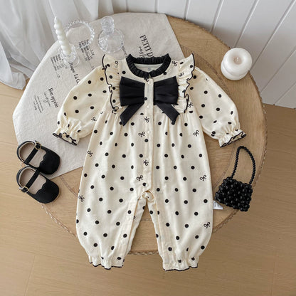 Autumn Arrival Baby Girls Long Sleeves Dots Pattern Rompers, MyKids-USA®, Baby One-Pieces, MyKids-USA - Size/Age - 66 (3-6M) - Color - Beige -  -  - TR2509062306-A
