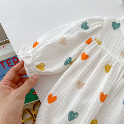 Autumn Heart Pattern Triangle Onesies With Hat
