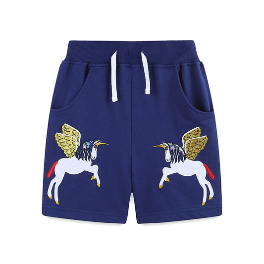 Summer Arrival Baby Kids Girls Cotton Casual Style Unicorn Cartoon Pattern Shorts, MyKids-USA®, Shorts, MyKids-USA - Size/Age - 90 (12-24M) - Color - Navy Blue (Dark Blue) -  -  - TR2506121652-A
