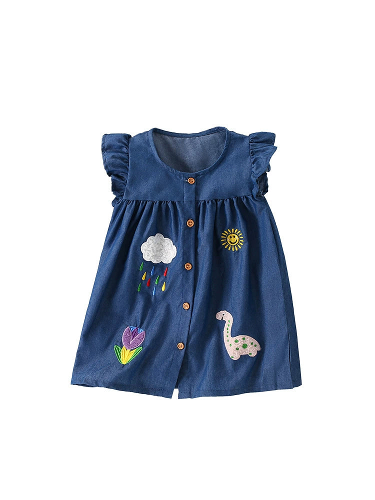 Summer Arrival Embroidered Pattern Fly Sleeves Single Breasted Dress for Stylish Girls, MyKids-USA®, Baby & Toddler Dresses, MyKids-USA -  -  -  -  -  -  - 